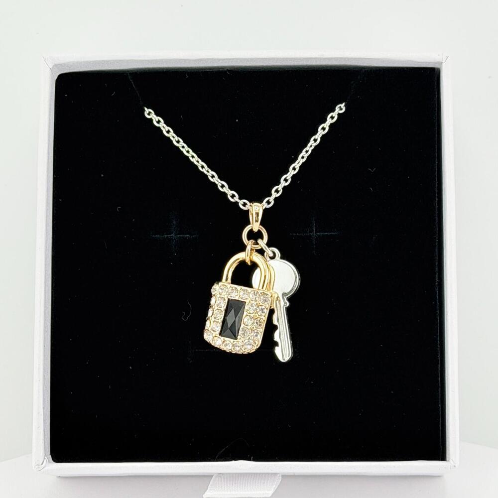 Bomb Party Glam Box Necklace Lock & Key Black Onyx on Yellow Gold & Silver